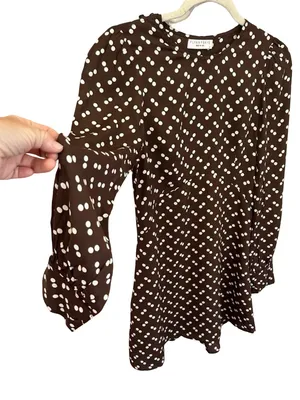 Flynn Skye Brown Polka Dot Lydia Mini Dress Long Sleeve Boho Parisian chic NWT S thumbnail 3