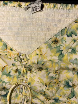 American Eagle Outfitters Yellow and Green Floral Lace-Up Crop Top thumbnail 4