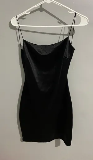Womens Black Satin Mini Dress L thumbnail 1