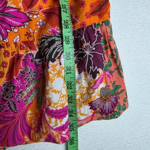 LOFT‎ NWOT Floral Patchwork Smocked Mini Dress Orange Pink Multi Summer Small thumbnail 11