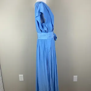 Ramy Brook Maxi Dress Womens 6‎ Blue Belted High Low Pleated Fairy Rebecca Satin thumbnail 5