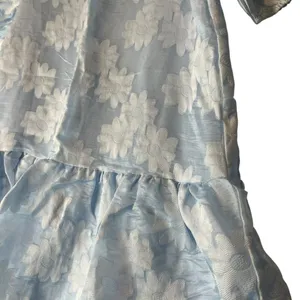 Pink Ripple Womens S Swing Dress Puff Sleeve Drop Waist Blue Floral Garden Party thumbnail 3