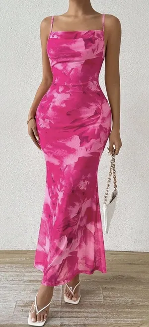 LIGHT DOT Summer Printed Maxi Dress Fuchsia PinkWomen’s M thumbnail 1