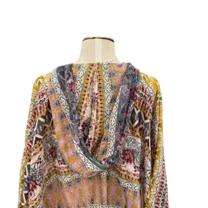 Free People Hold‎ On Tight Gauze Pullover Top Hooded Floral Paisley XS Small thumbnail 10