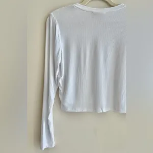 BCBGeneration Cropped Long Sleeve Ribbed Tee, White, Size Medium thumbnail 13