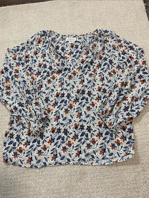 Velvet by Graham & Spencer White Floral V-Neck Blouse with Blue & Brown Accents thumbnail 13