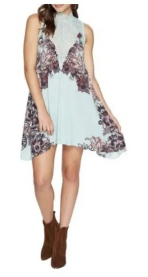 NWT Intimately Free People Y2k Marsha Lace Slip Dress Turquoise Blue Floral L thumbnail 1
