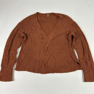 Free People Sweater Womens XL Orange Wrap Oversized Collarless Relaxed Open-Knit thumbnail 2