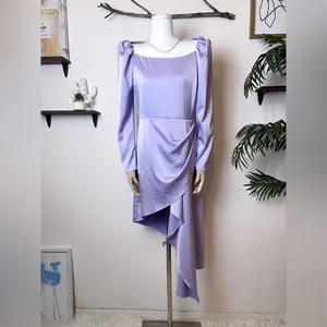 Elliatt Cocktail Satin Midi Dress Lavender Asymmetrical Long Sleeve S NWT thumbnail 2