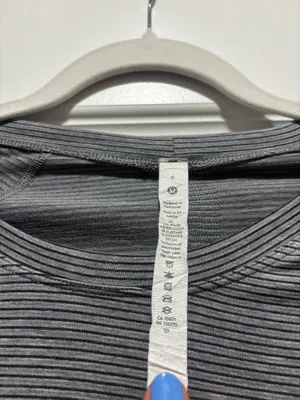 Lululemon short sleeve swiftly tech grey and black stripe thumbnail 2