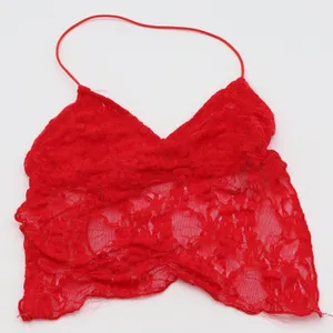 SHEIN Crop Top Womens XS Halter Red Floral Lace Strappy Tie Back Excellent thumbnail 1