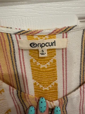 Rip Curl Striped Button-Front Mini‎ Dress in Cream, Mustard and Pink thumbnail 3