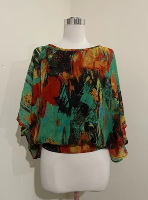 Madison Paige abstract Brushstroke Tunic Top in Green & Orange thumbnail 1