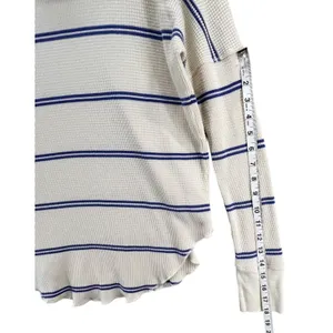Babaton Waffle Knit Thermal Sweater Womens S Cream Blue Striped Quiet Luxury thumbnail 8