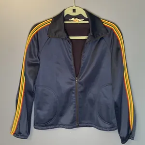 Vintage navy jacket with rainbow detail down arms. Sz‎ 10 (M) thumbnail 1