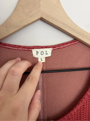 POL Patched Waffle Henley Red/Pink Large thumbnail 4