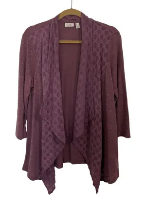 LOGO By Lori Goldstein Purple Open Front Waterfall Asymmetrical Cardigan M Textured thumbnail 1