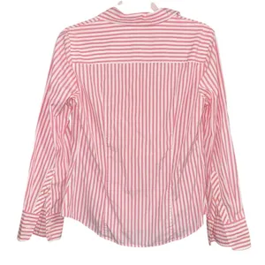 J. Crew cotton poplin shirt in stripe pink white collared button up women’s med thumbnail 2