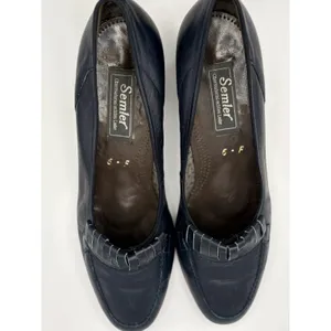 Semler Navy Blue Leather Kiltie Wedge Loafers Womens Size 6 F Made in Germany‎ thumbnail 3