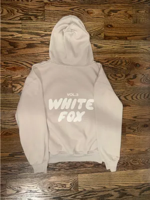 Tan and White, White Fox hoodie. thumbnail 3
