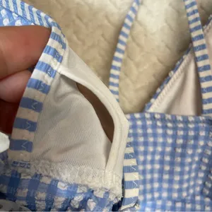 Aerie Pale‎ Blue Gingham Triangle Bikini Top Ruffle Sleeves Women Size Medium thumbnail 7
