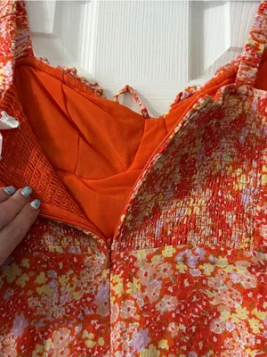 ASTR The Label Orange Floral Milkmaid Ruched Midi Dress Size M thumbnail 9