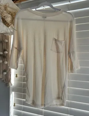 Ch. x Frank & Oak Cream Oversized Slouchy Pocket Tee Coastal Minimalist Small thumbnail 1