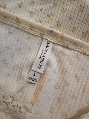 Laura Ashley Micro Floral Lace Tank Top Pajama PJ Yellow Cream Large Ribbed thumbnail 4