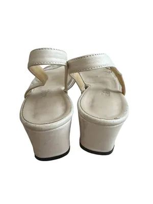 JACK ROGERS Vintage Cream Leather Kitten Slingback Heels Size 8 thumbnail 4