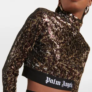 Palm Angels Glittering Sequin Crop Top - Black and Gold thumbnail 4