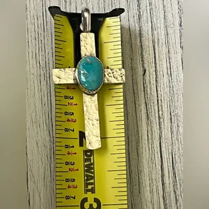 Handmade Sterling Silver Turquoise Cross Pendant | Southwest Artisan | 7.47g thumbnail 4