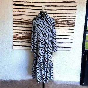 Zara Womens Dress Sz M‎ Powder Blue Black Zebra Animal Print Shirt Long thumbnail 6