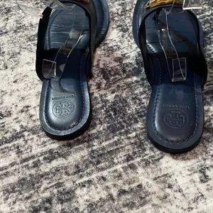 Tory Burch Benton Band Flat Sandals Calf Leather Royal Navy Size 9.5M thumbnail 2
