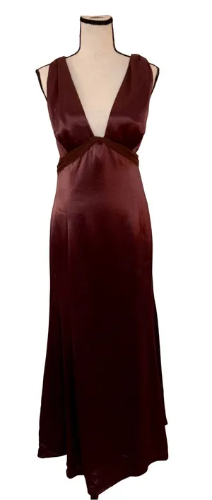 Vera Wang Vintage Brown Satin Plunge Open Back Evening Gown Dress 12 thumbnail 1