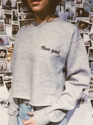 Brandy Melville New York Gray Crewneck Crop Sweater thumbnail 1