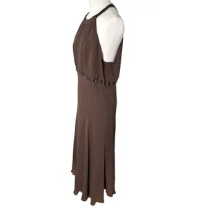 Jones New York Brown Silk Beaded Halter Maxi Dress Formal Evening Size 14 thumbnail 2
