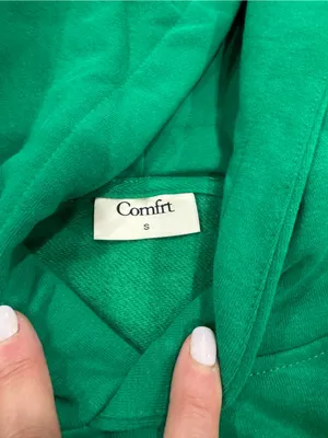 Comfort Colors Emerald Green Hoodie with Red & White Stripe Trim thumbnail 4