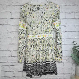Free People Soli Plunge Long Sleeve Floral Lace Embroidered Mini Dress XS S thumbnail 9