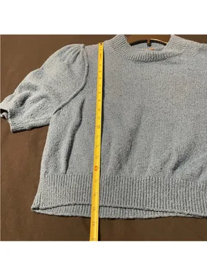 Free People Sweater Women Medium Teal Puff Sleeve thumbnail 6