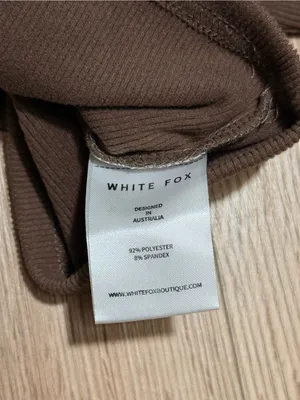 White Fox One Shoulder Long Sleeve Ribbed Crop Top Mocha Brown Womens XS thumbnail 6