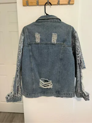 NFL Dallas Cowboys bedazzled Sequin Sleeve Distressed Denim Jacket - Blue thumbnail 2