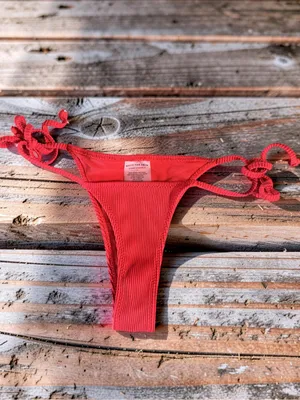 White Fox Swim "By The Pool" Ribbed Bikini Bottoms in Red - Size Small thumbnail 5