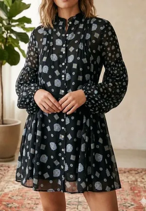 Free People Turn Turn Shirt Dress Sheer Boho Loose Long Sleeve Size XS thumbnail 1