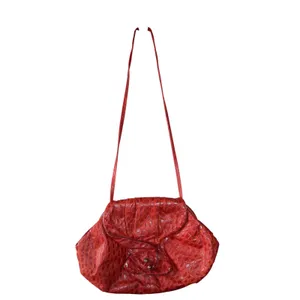 Vintage Shoulder Bag Women OS Red Good Faux Crocodile Embossed Slouch Hobo Retro thumbnail 3