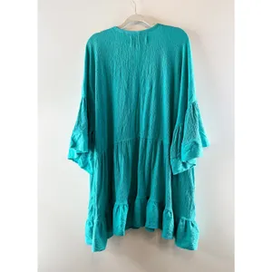 Free People Beach 3/4 Bell Flare Sleeve Babydoll Mini Dress El Mar Turquoise S thumbnail 4