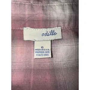 Anthropologie Odille Mauve Plaid Ruffle Button Down Tunic Roll Tab Sleeve Size 6 thumbnail 5