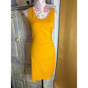 Athleta Womens Yellow Ruched Sleeveless Sheath Dress Medium Cotton‎ Modal Blend thumbnail 2