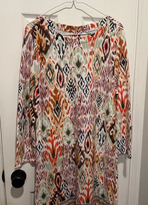 Tommy Bahama Ikat Print Shift Dress Large Boho 3/4 Sleeve Resort thumbnail 1