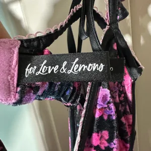 For Love & Lemons Lola Babydoll Floral Mini Dress‎ Black Pink Lingerie Bra Top S thumbnail 4