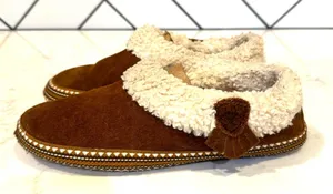 ARIAT WOMEN'S MELODY SLIPPERS chocolate suede polar fleece linings size 7.5/8 thumbnail 1